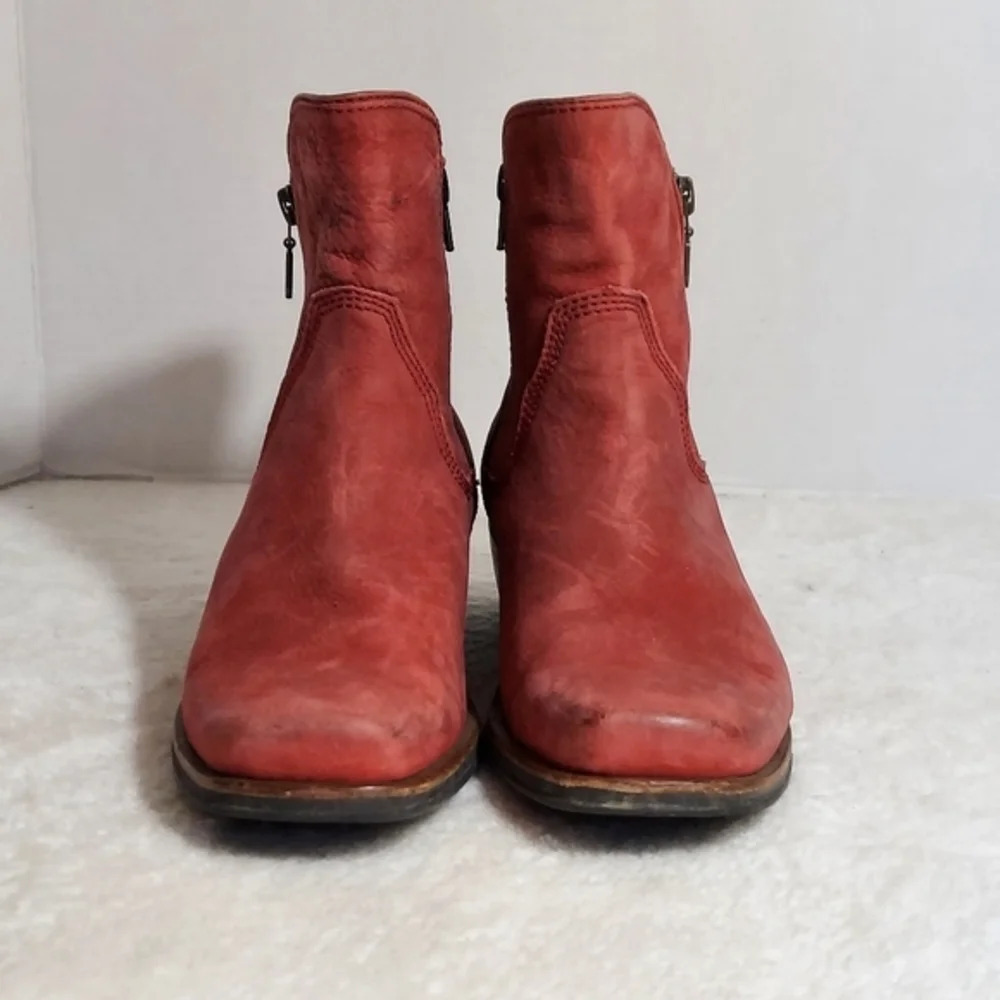 Wolky Alpine Red Distressed Leather Double Zip Square Toe Ankle Boots - Picture 7 of 14